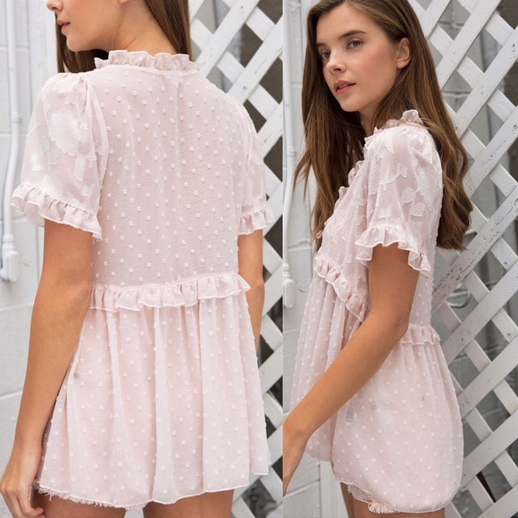 Sheer Ruffle Bell Sleeve Chiffon Top, Pink Floral - Picture 3 of 6